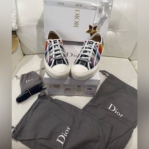 Dior Canvas Rainbow Embroidered Womens Walk'N'Dior Low Top Sneakers size 39.5